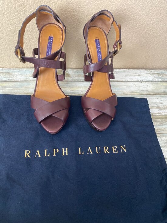Ralph Lauren Shoes - Ralph Lauren Collection Burgundy Leather Strappy Sandal Heels Made in Italy Sz 9